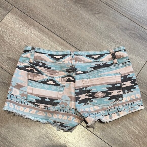 SM274 Bluenotes Blue and Brown Jean Shorts with Geometric Pattern - Picture 4 of 4